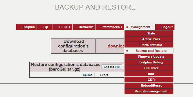 (Management->Backup and Restore)