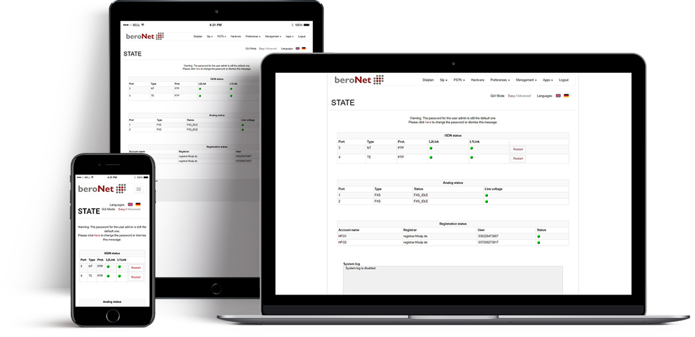 beroNet OS responsive devices